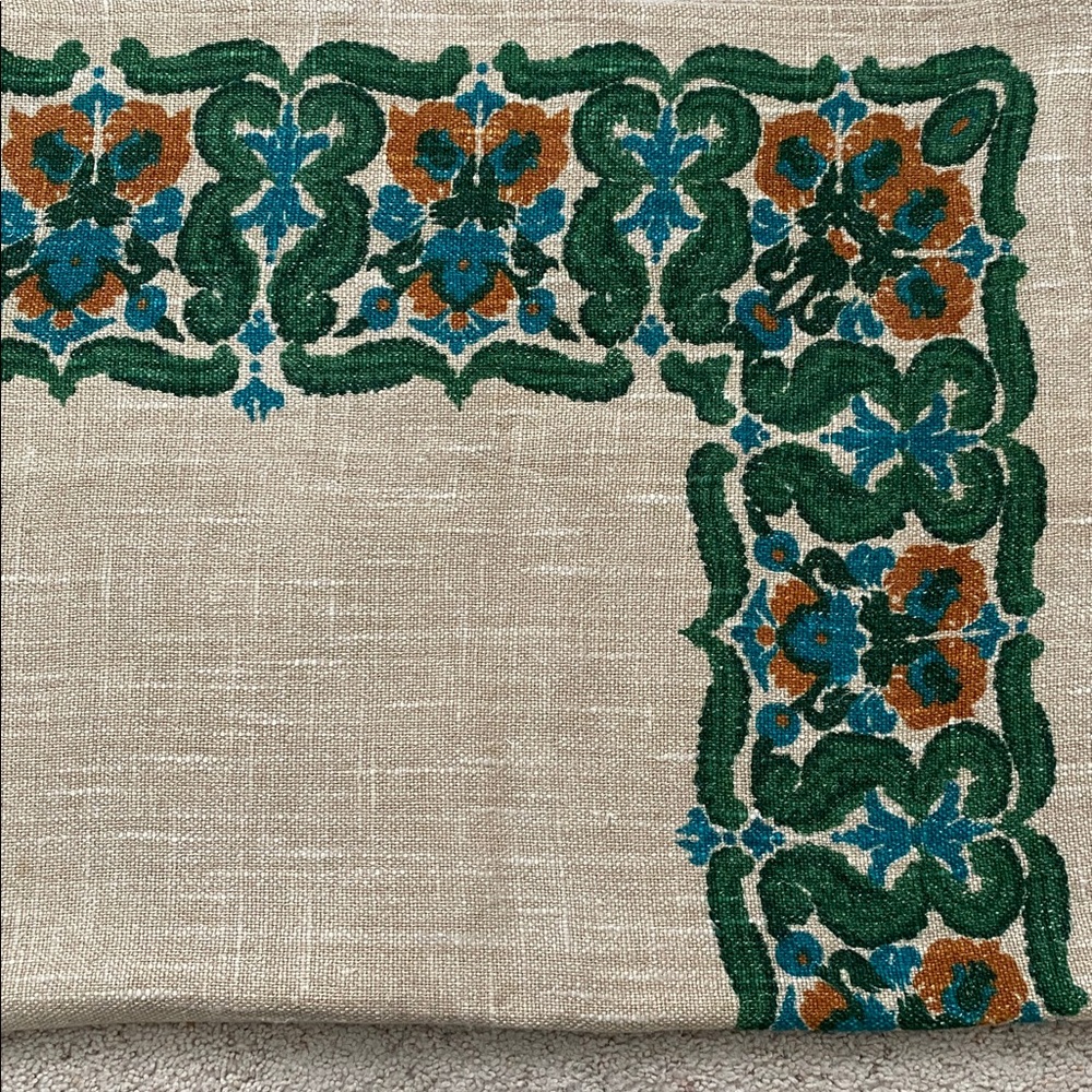 Raw Linen Floral Printed Tablecloth.